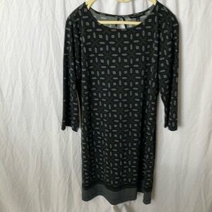 Banana Republic: Black/Gray Geometric 3/4 sleeves Dress- M